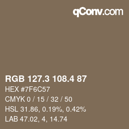 カラーコード: RGB 127.3 108.4 87 | qconv.com