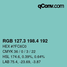 カラーコード: RGB 127.3 198.4 192 | qconv.com