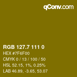 カラーコード: RGB 127.7 111 0 | qconv.com