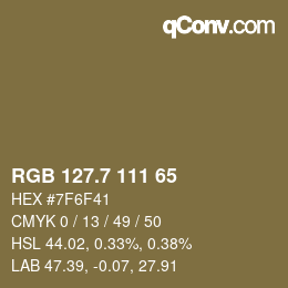 カラーコード: RGB 127.7 111 65 | qconv.com