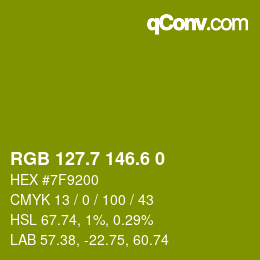 カラーコード: RGB 127.7 146.6 0 | qconv.com