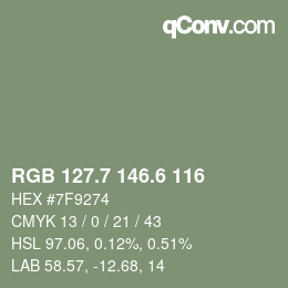 カラーコード: RGB 127.7 146.6 116 | qconv.com