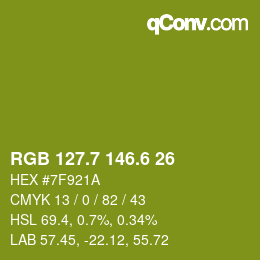 カラーコード: RGB 127.7 146.6 26 | qconv.com