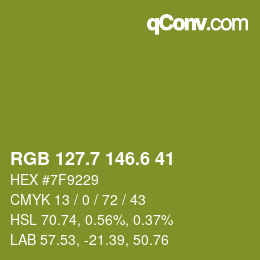 カラーコード: RGB 127.7 146.6 41 | qconv.com