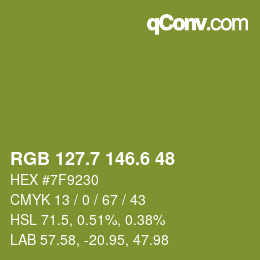 カラーコード: RGB 127.7 146.6 48 | qconv.com