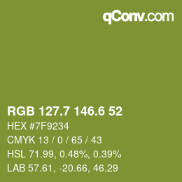 カラーコード: RGB 127.7 146.6 52 | qconv.com