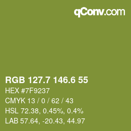 カラーコード: RGB 127.7 146.6 55 | qconv.com