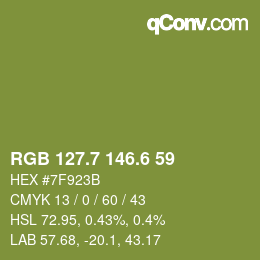 カラーコード: RGB 127.7 146.6 59 | qconv.com