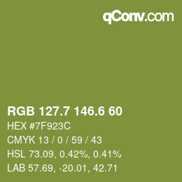 カラーコード: RGB 127.7 146.6 60 | qconv.com