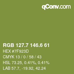 カラーコード: RGB 127.7 146.6 61 | qconv.com
