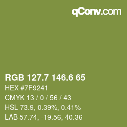 カラーコード: RGB 127.7 146.6 65 | qconv.com