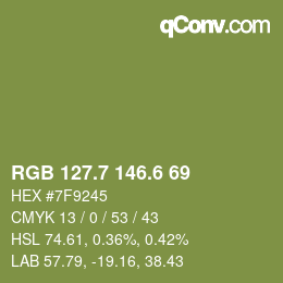 カラーコード: RGB 127.7 146.6 69 | qconv.com