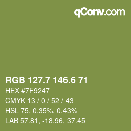 カラーコード: RGB 127.7 146.6 71 | qconv.com