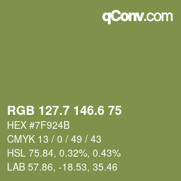 カラーコード: RGB 127.7 146.6 75 | qconv.com
