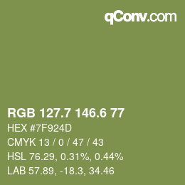カラーコード: RGB 127.7 146.6 77 | qconv.com