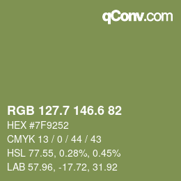 カラーコード: RGB 127.7 146.6 82 | qconv.com