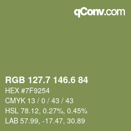 カラーコード: RGB 127.7 146.6 84 | qconv.com