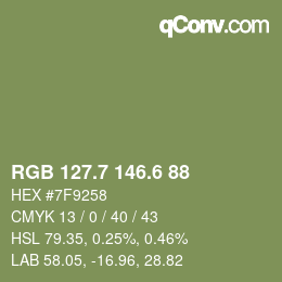 カラーコード: RGB 127.7 146.6 88 | qconv.com