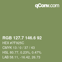 カラーコード: RGB 127.7 146.6 92 | qconv.com