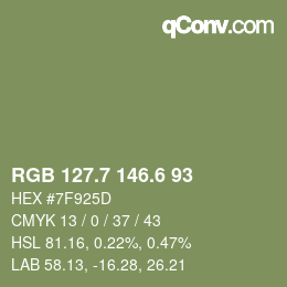 カラーコード: RGB 127.7 146.6 93 | qconv.com