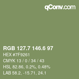 カラーコード: RGB 127.7 146.6 97 | qconv.com