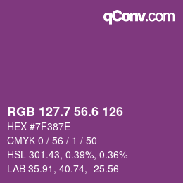 カラーコード: RGB 127.7 56.6 126 | qconv.com