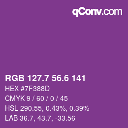 カラーコード: RGB 127.7 56.6 141 | qconv.com