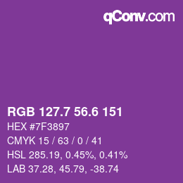 カラーコード: RGB 127.7 56.6 151 | qconv.com