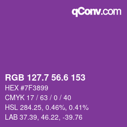 カラーコード: RGB 127.7 56.6 153 | qconv.com