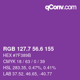 カラーコード: RGB 127.7 56.6 155 | qconv.com