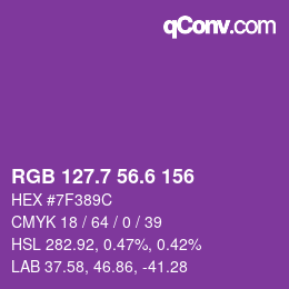カラーコード: RGB 127.7 56.6 156 | qconv.com