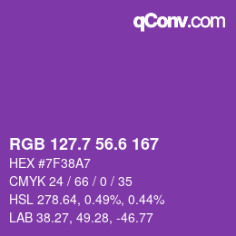 カラーコード: RGB 127.7 56.6 167 | qconv.com