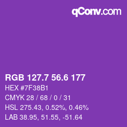 カラーコード: RGB 127.7 56.6 177 | qconv.com