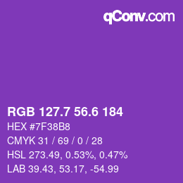 カラーコード: RGB 127.7 56.6 184 | qconv.com