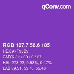 カラーコード: RGB 127.7 56.6 185 | qconv.com
