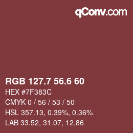 カラーコード: RGB 127.7 56.6 60 | qconv.com