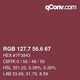 カラーコード: RGB 127.7 56.6 67 | qconv.com