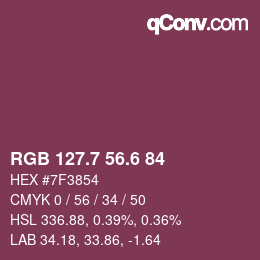 カラーコード: RGB 127.7 56.6 84 | qconv.com