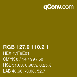 カラーコード: RGB 127.9 110.2 1 | qconv.com
