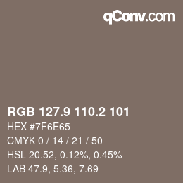 Color code: RGB 127.9 110.2 101 | qconv.com