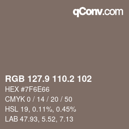 Color code: RGB 127.9 110.2 102 | qconv.com