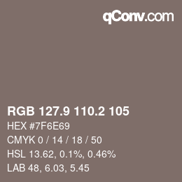 Color code: RGB 127.9 110.2 105 | qconv.com