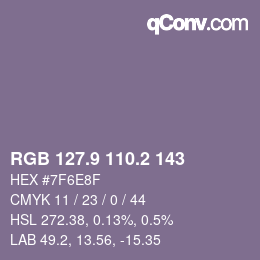 Color code: RGB 127.9 110.2 143 | qconv.com