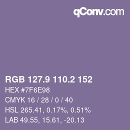 カラーコード: RGB 127.9 110.2 152 | qconv.com