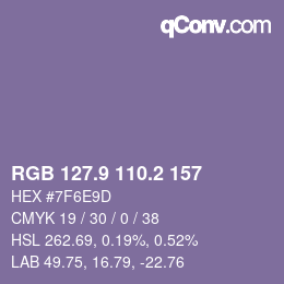 カラーコード: RGB 127.9 110.2 157 | qconv.com