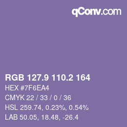 カラーコード: RGB 127.9 110.2 164 | qconv.com