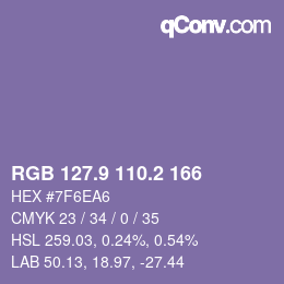Color code: RGB 127.9 110.2 166 | qconv.com