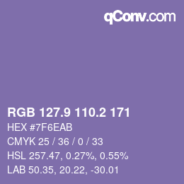 カラーコード: RGB 127.9 110.2 171 | qconv.com