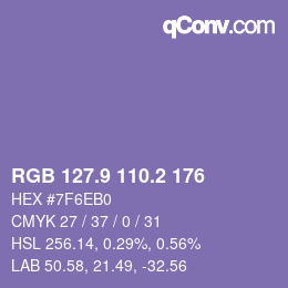 カラーコード: RGB 127.9 110.2 176 | qconv.com