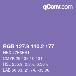 カラーコード: RGB 127.9 110.2 177 | qconv.com